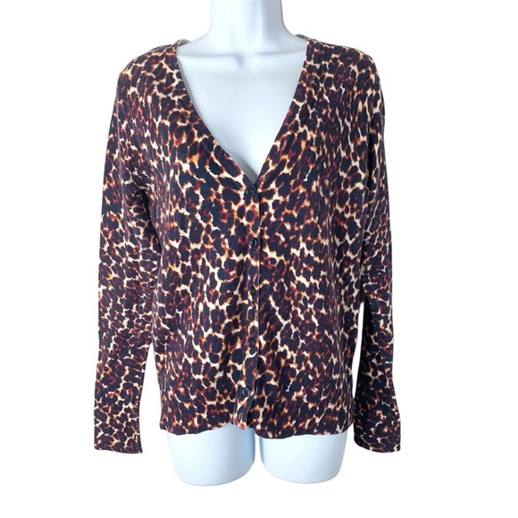 Merona Women’s Cardigan Sweater Cheetah Leopard Animal Print V-neck Y2K 2000s - Picture 1 of 15